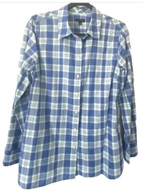 Talbots’ Like New Long SLV Blue Plaid Shirt Women's M  100% Cotton